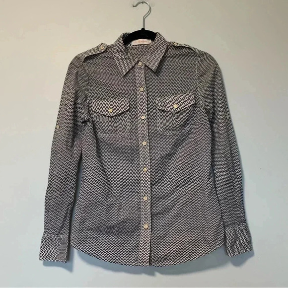 Tory Burch black  white 100% cotton chevron button down shirt - Picture 1 of 4